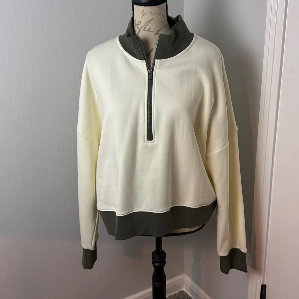 Fabletics Catarina Cream and Green Zip Sweatshirt size XXL - Picture 4 of 6